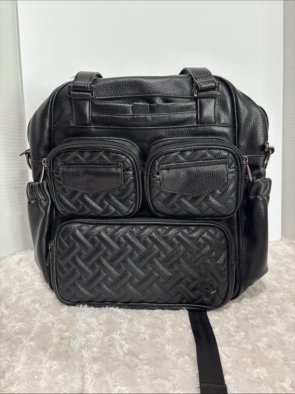 Lug Black Men's Quilted Faux-Leather Backpack Shoulder Bag